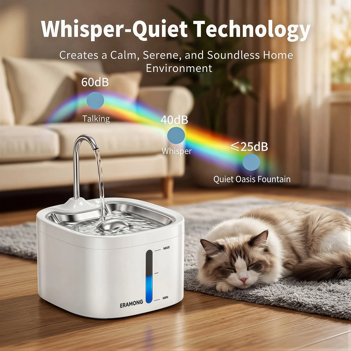 Automatic Cat Water Fountain With Stainless Steel Tray and Dispenser