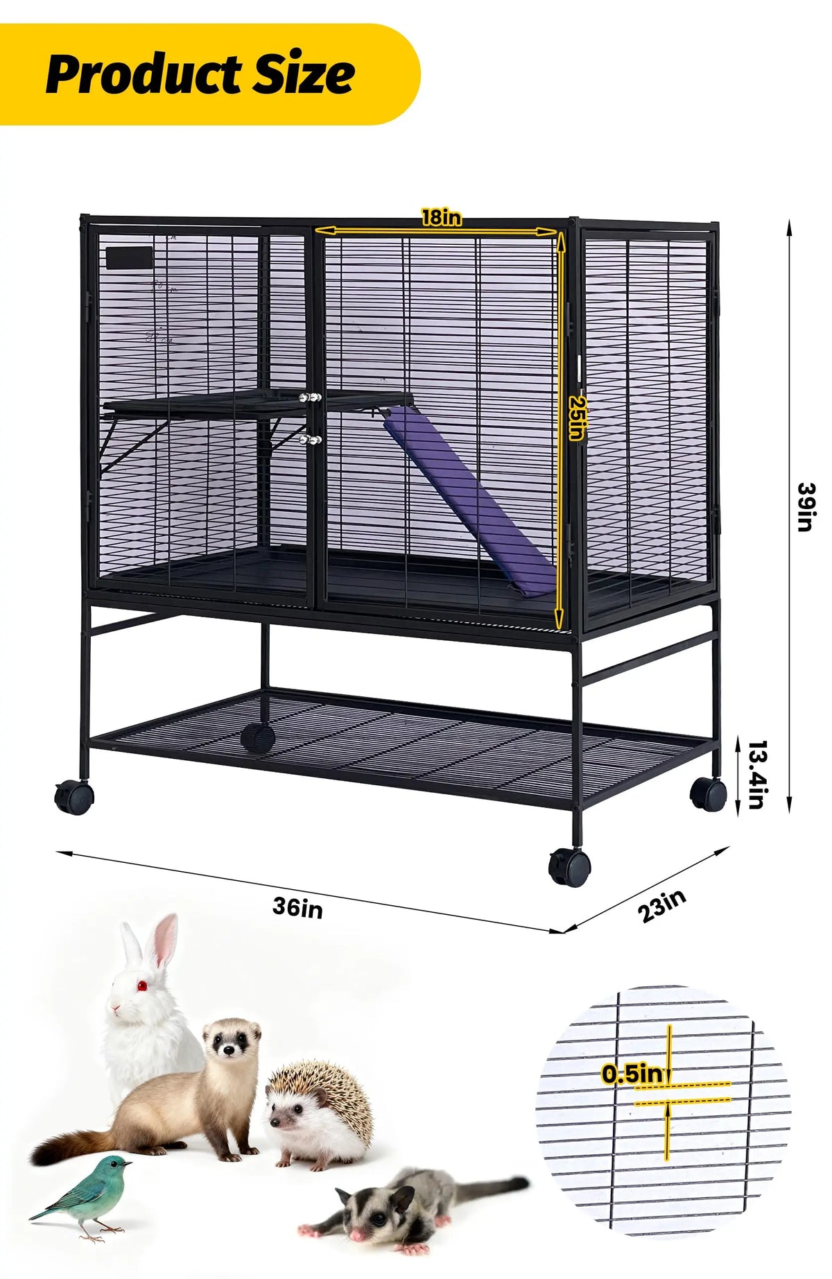 HiMISS Small Animal Cage with Removable Ramp and Tray