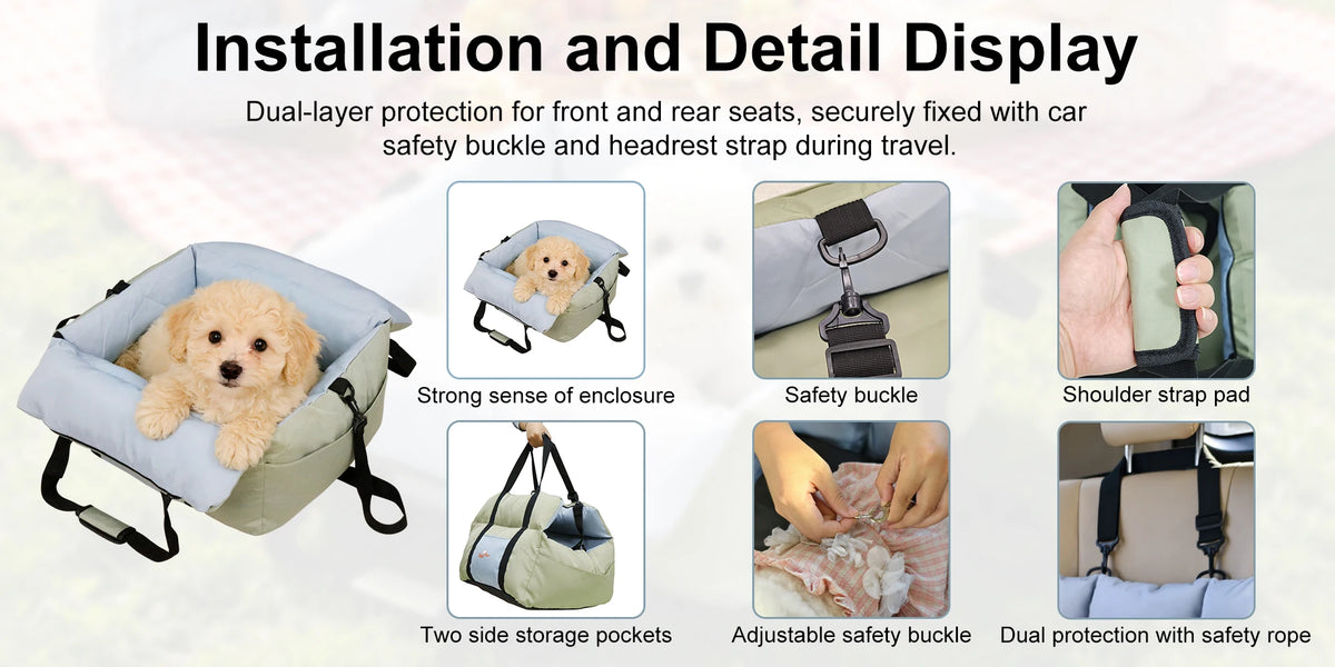 BORWART Portable Dog Car Booster Seat With Safety Belt Washable Cover
