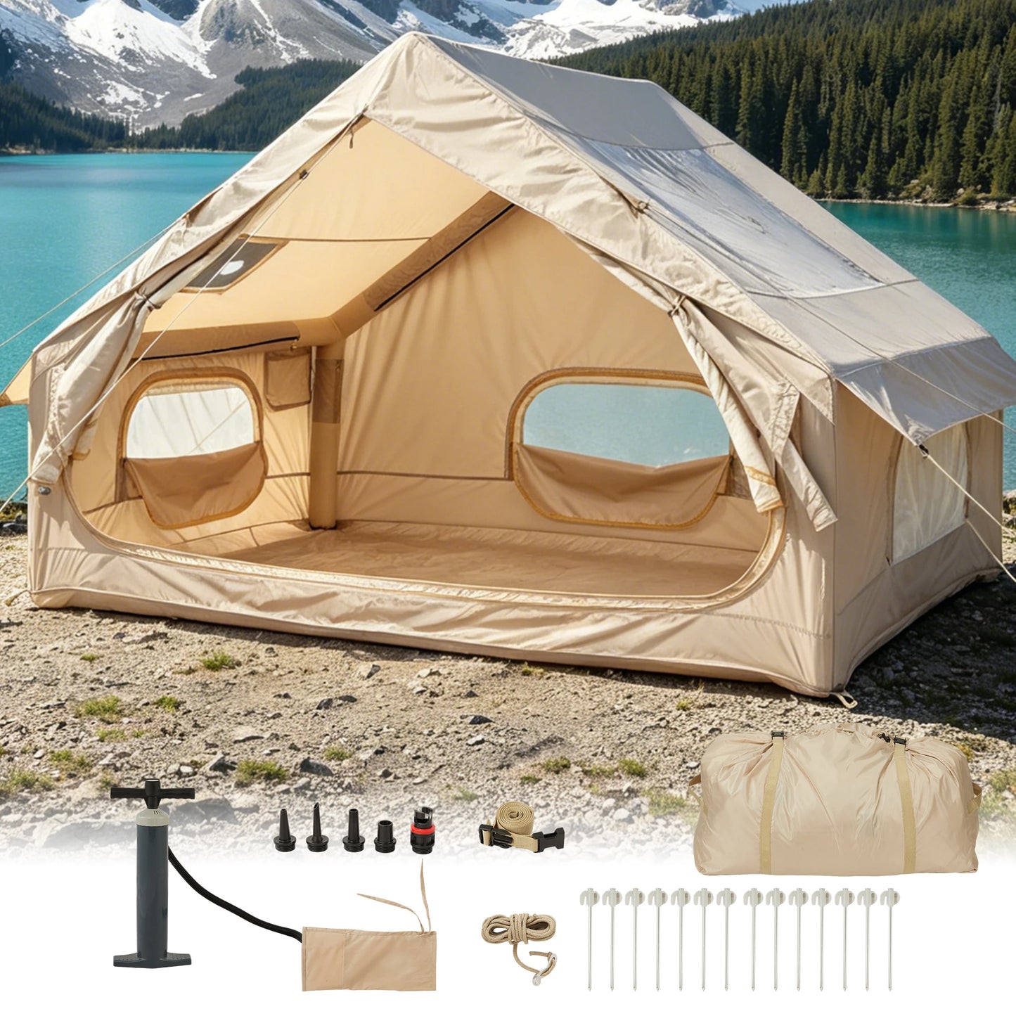 Spacious Waterproof Inflatable Camping Tent Oxford Fabric Family Shelter