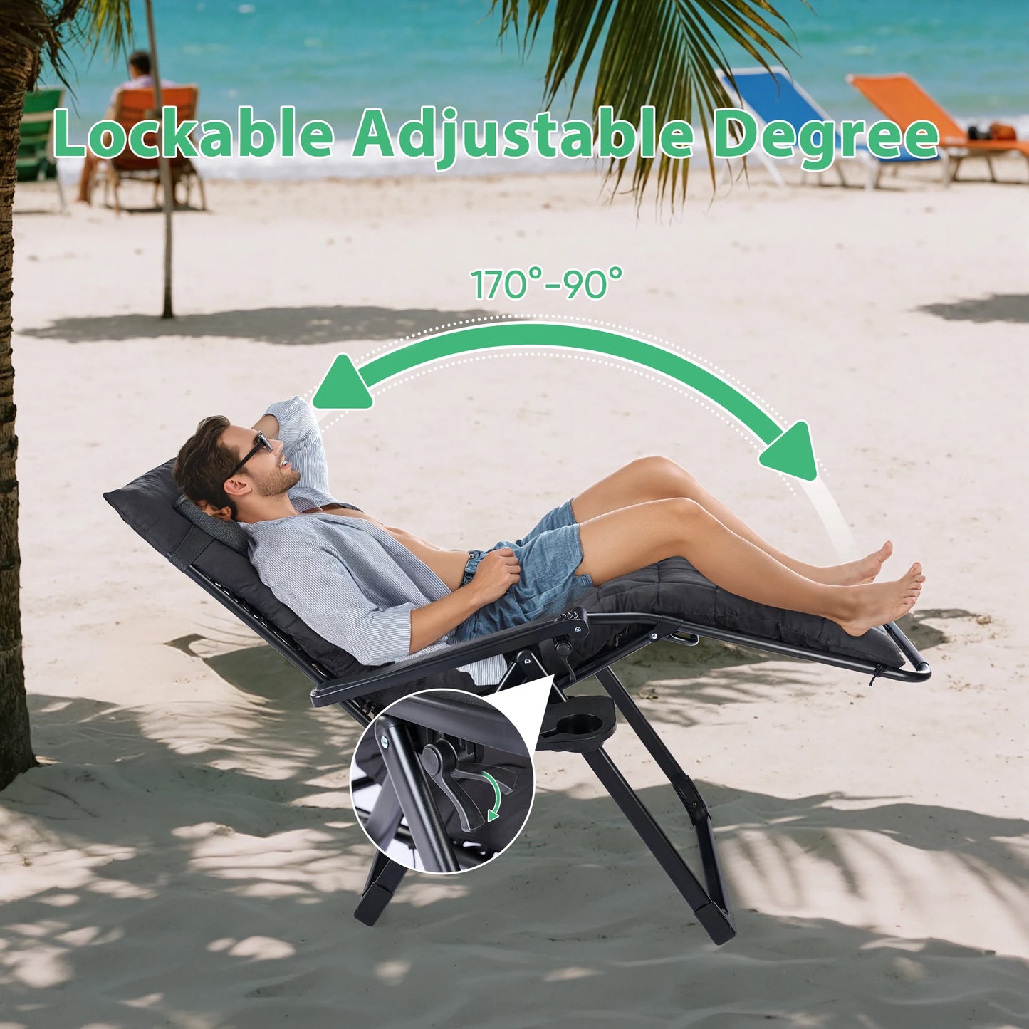 JHK Zero Gravity Outdoor Recliner With Cup Holder Trays