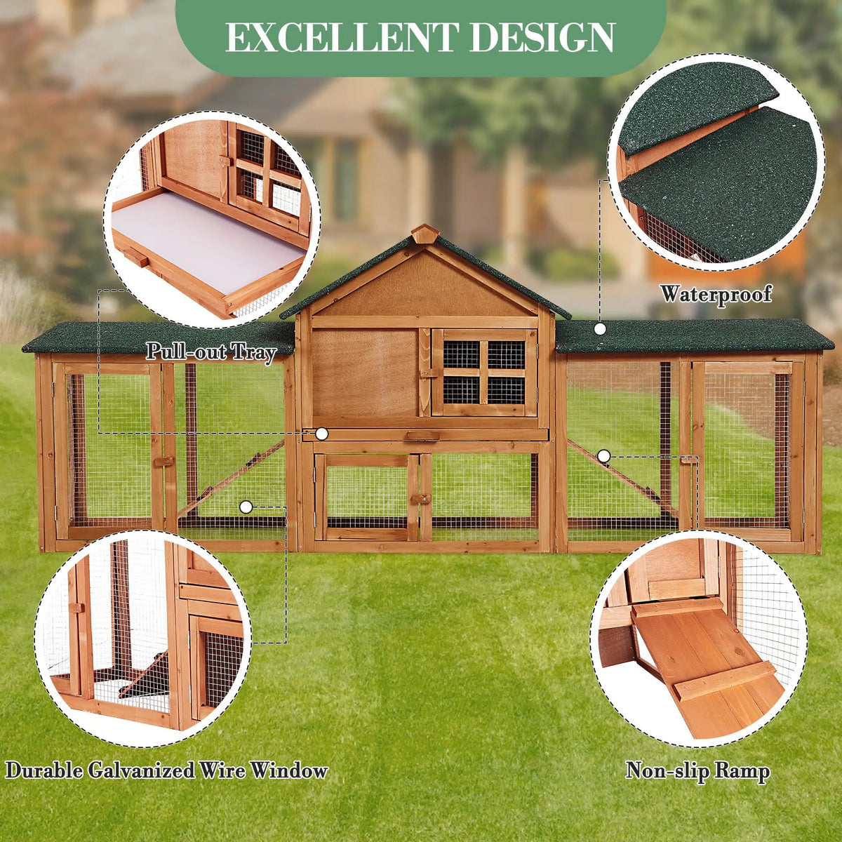 DishyKooker Rabbit Hutch With Double Runs And Pull Out Tray