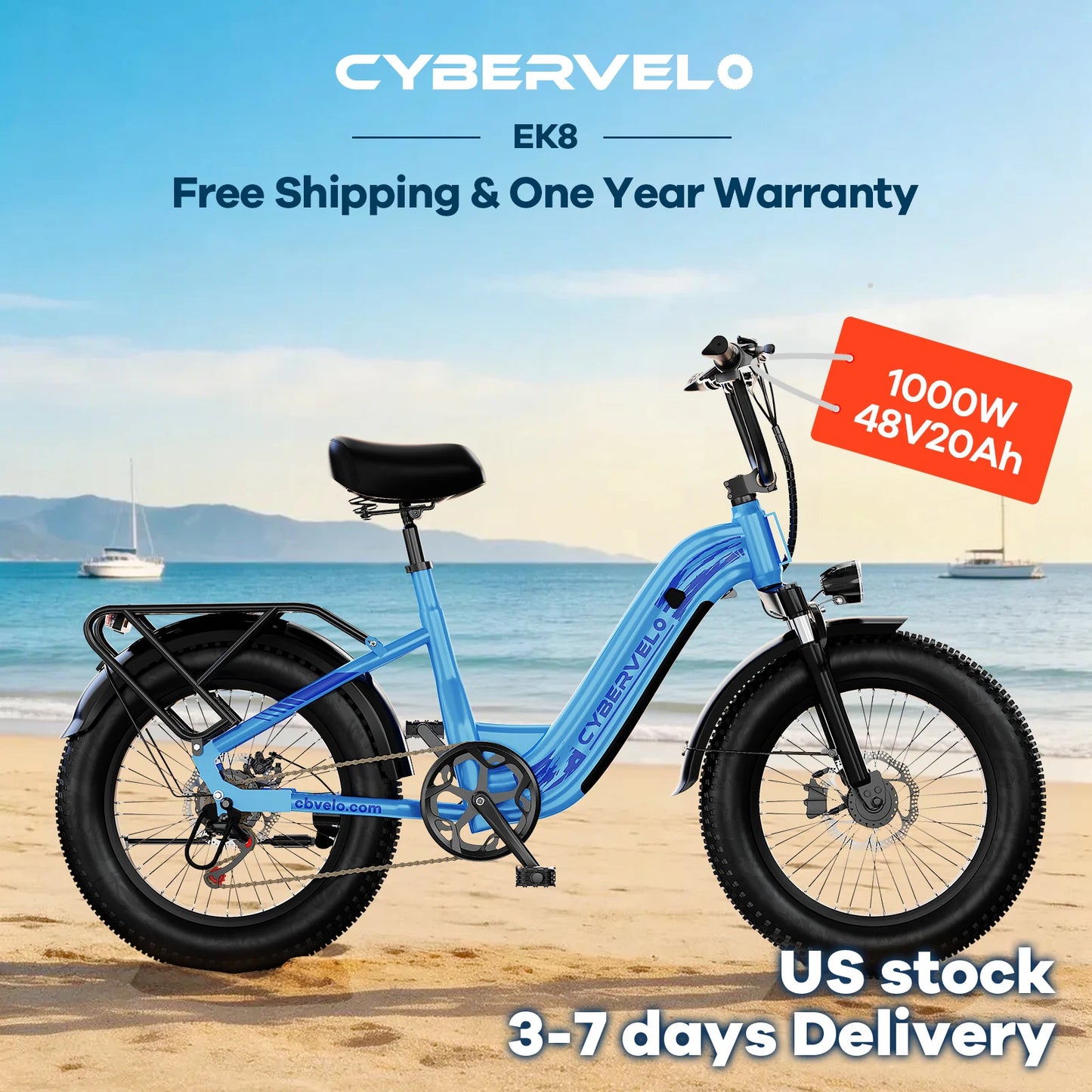 Cybervelo 1000W Step Through Electric Bike With Fat Tires