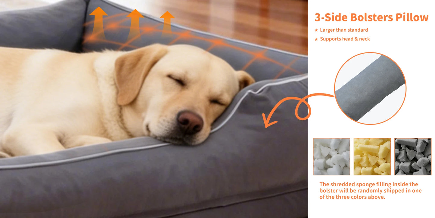 Large Orthopedic Dog Bed Pet Sofa with Bolster Sides Waterproof Liner Pet Couch with Washable Removable Cover and Non-Slip Bottom