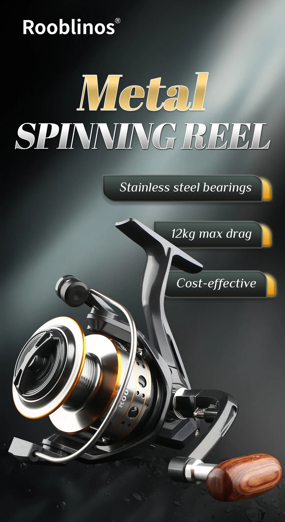 Rooblinos Spinning Fishing Reel With Smooth Drag And Five Bearings