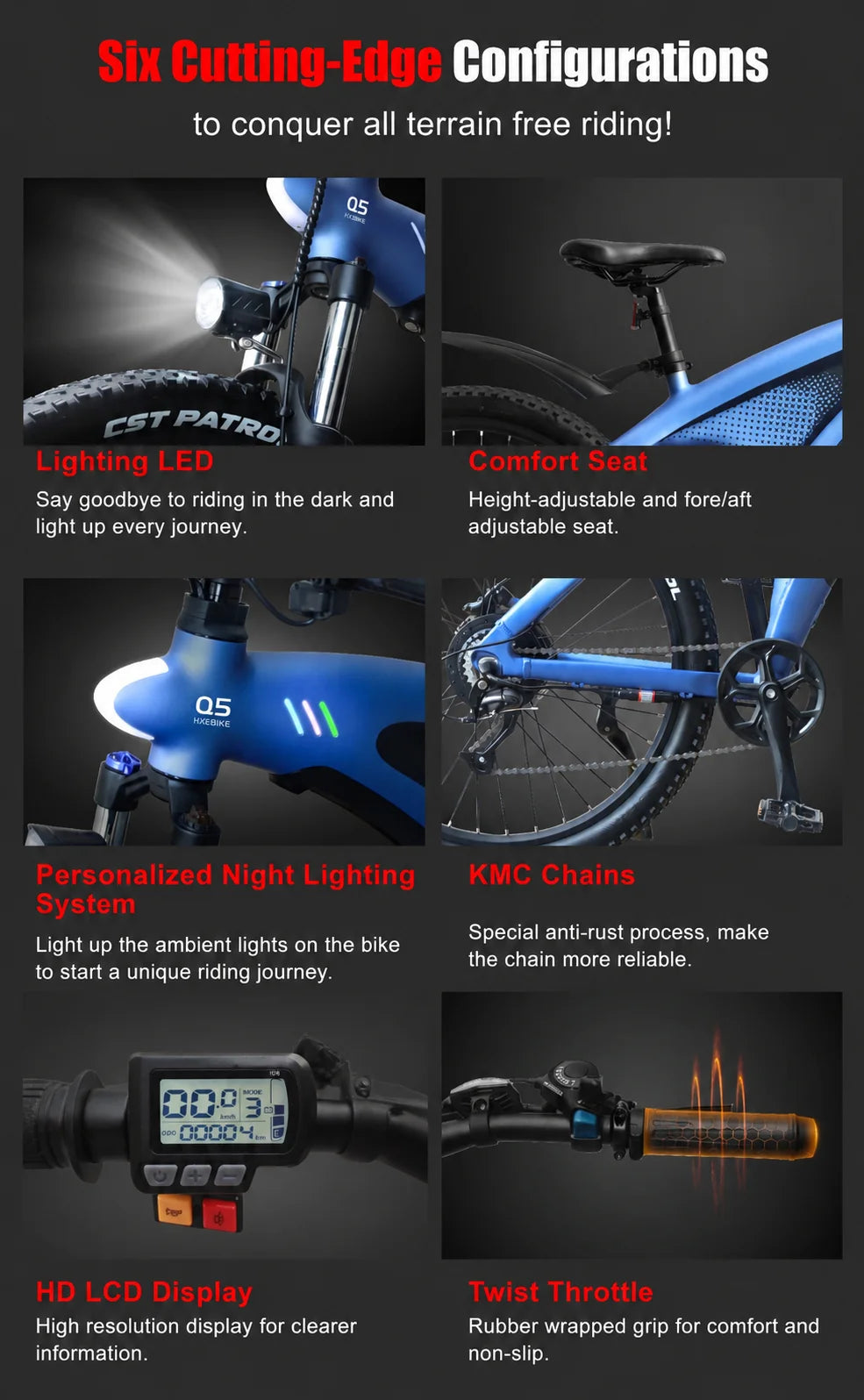 HUANCI Q5 1000W Adult Electric Bike With Aluminum Alloy Frame