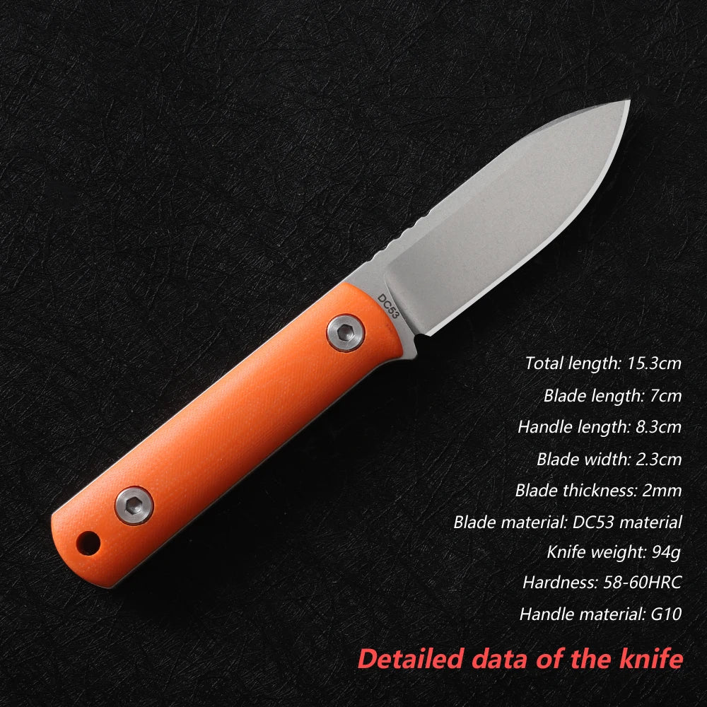DC53 Steel Portable Fixed Knife With G10 Handle And Sheath