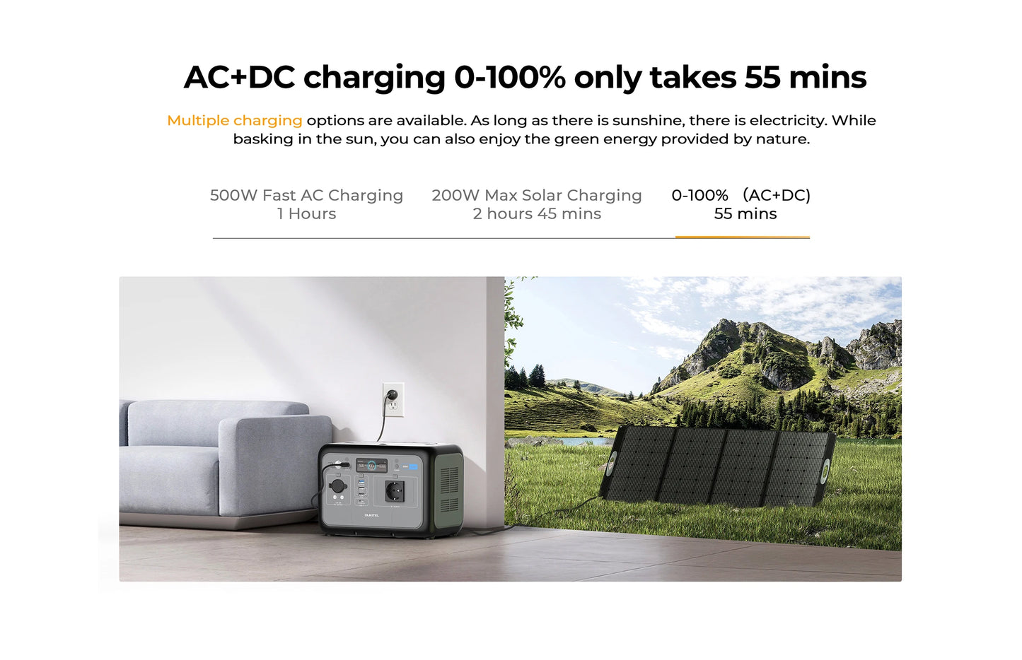 Oukitel 800W Portable Power Station 512Wh LiFePO4 Solar Generator