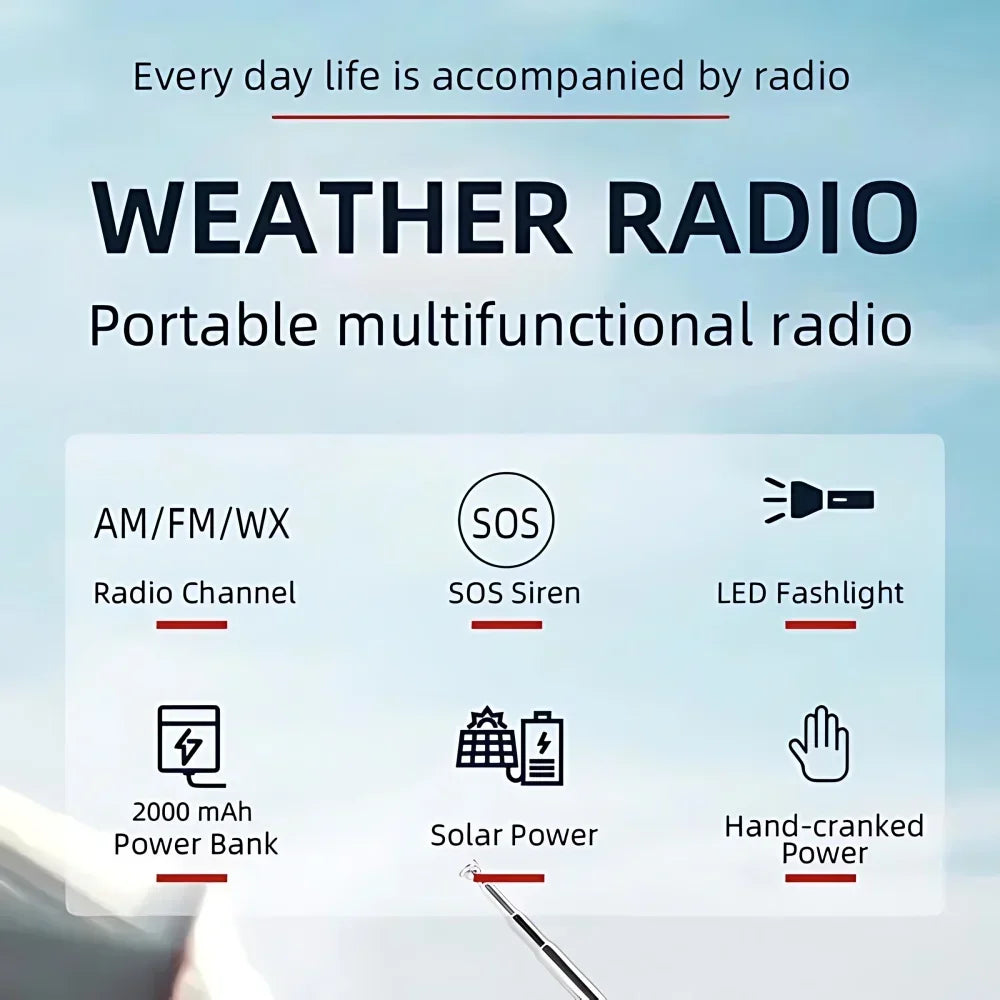 Portable Solar Hand Crank Emergency Radio With Power Bank