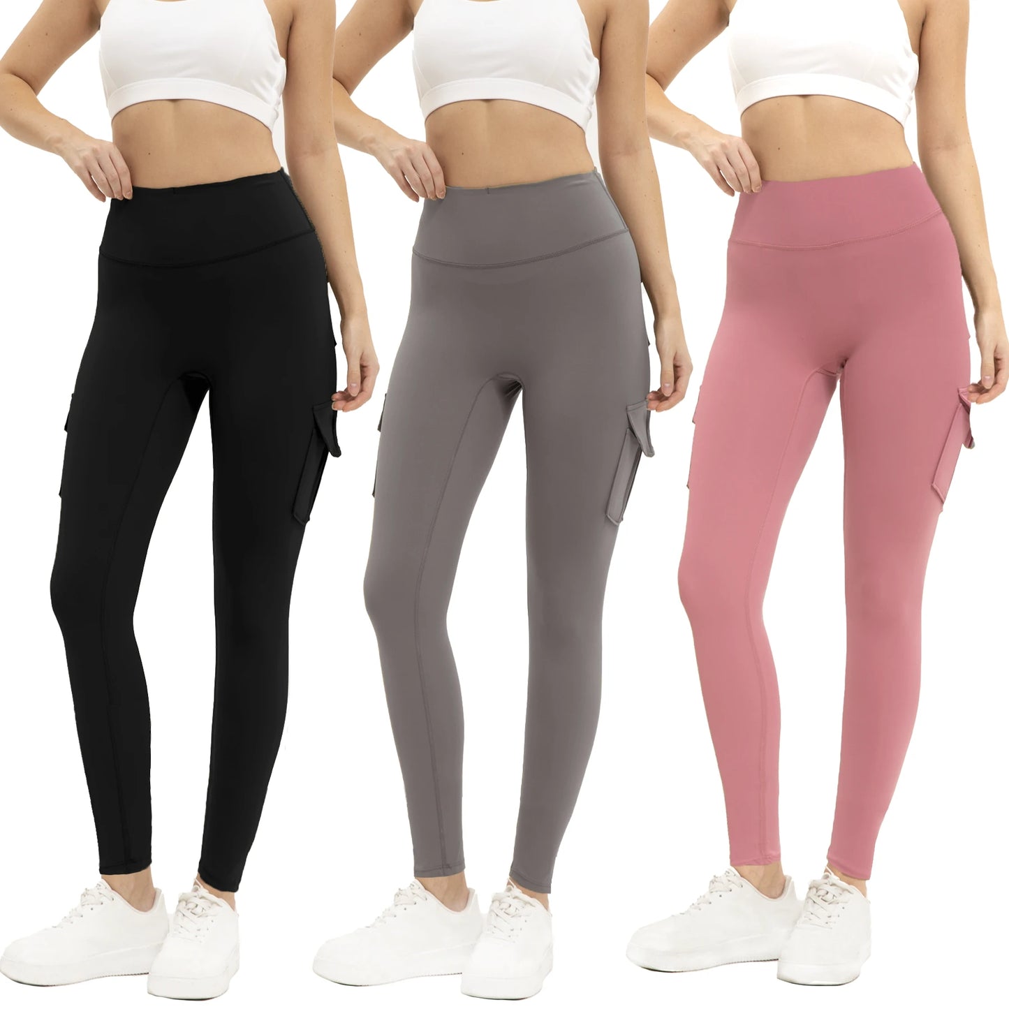 Three Pack Women's High Waist Leggings With Pockets