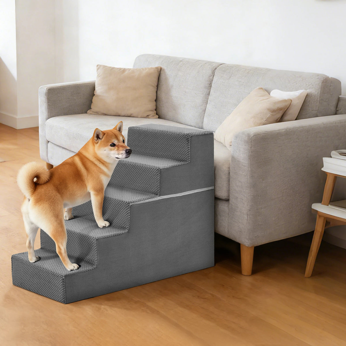 JHK Curved Foam Dog Stairs Non Slip Indoor Pet Ramp