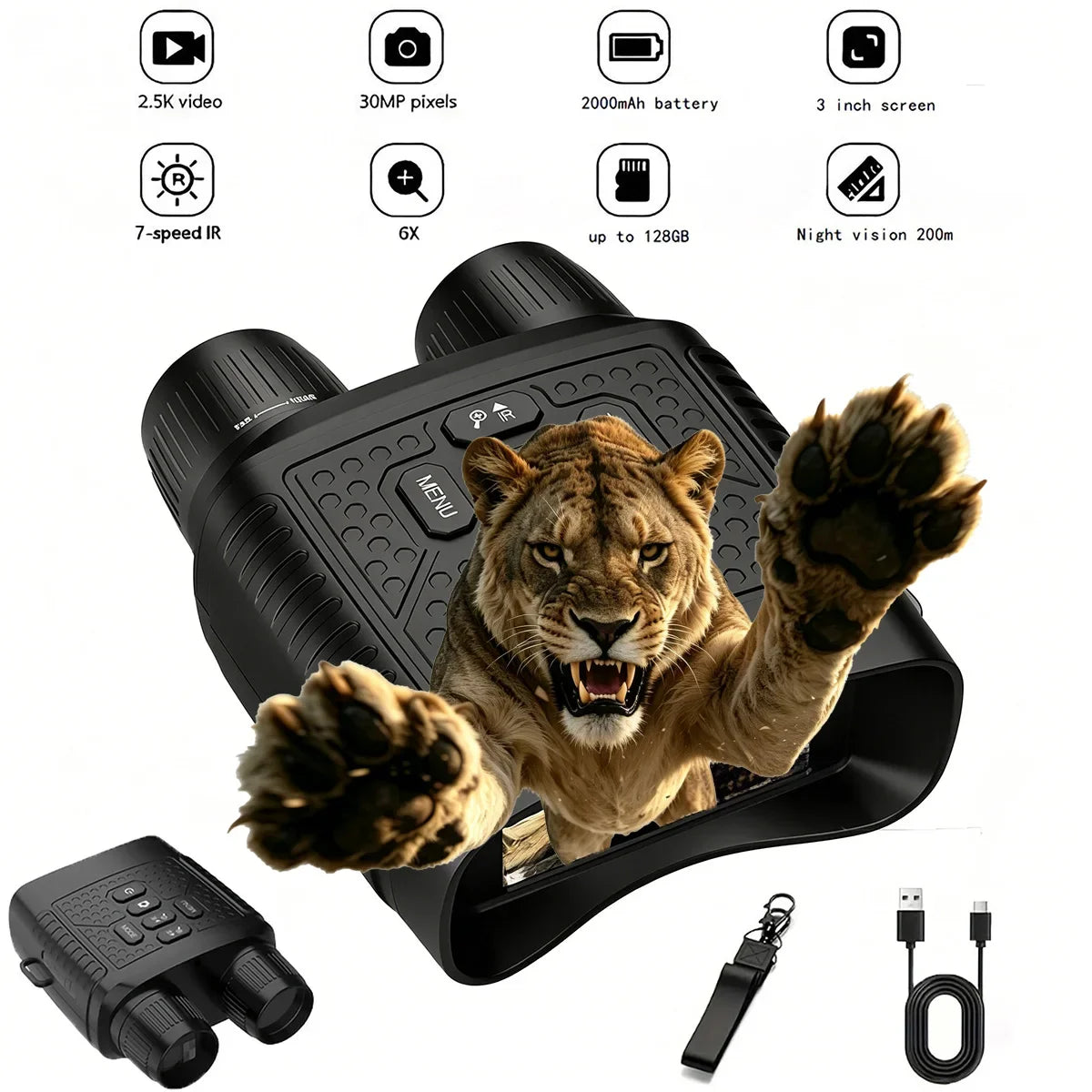 Digital Night Vision Binoculars With Infrared Zoom And Recording