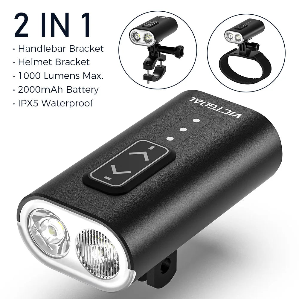 Waterproof 1000 Lumen LED Bike Headlight for Helmet or Handlebar