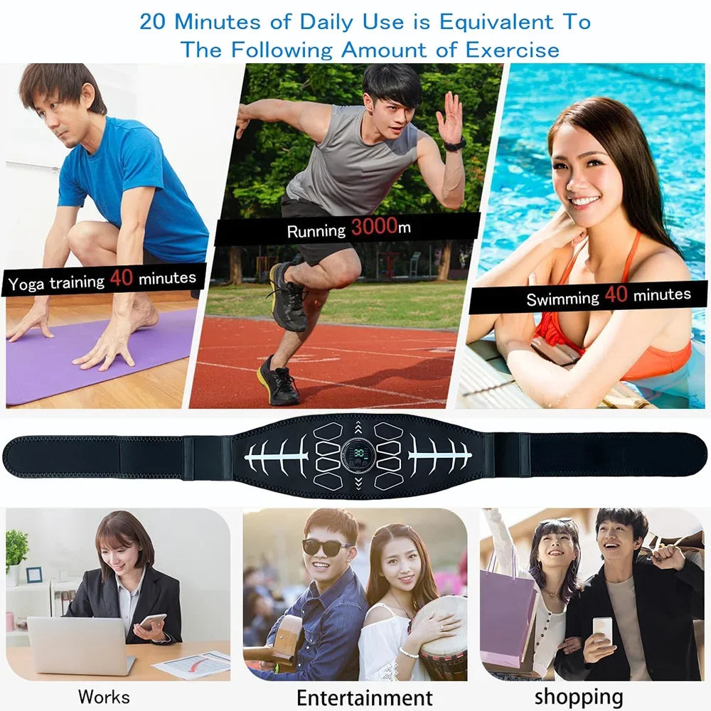 Abdominal Toning Belt Muscle Toner EMS Muscle Stimulator Abs Trainer Recharge Body Massager Weight Loss Fitness Equipment Unisex