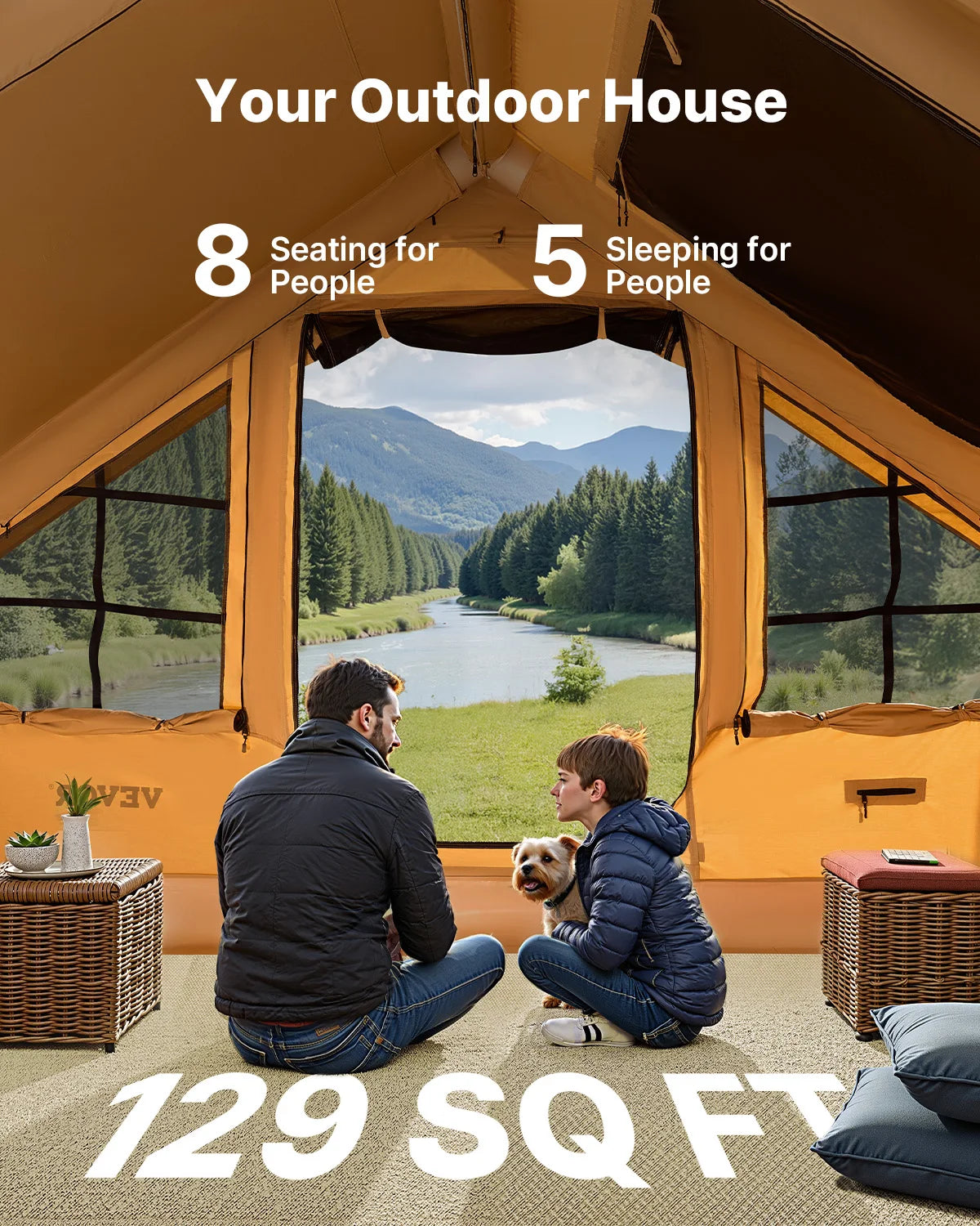 Vevor Inflatable Glamping Tent With Pump And Stove Jack