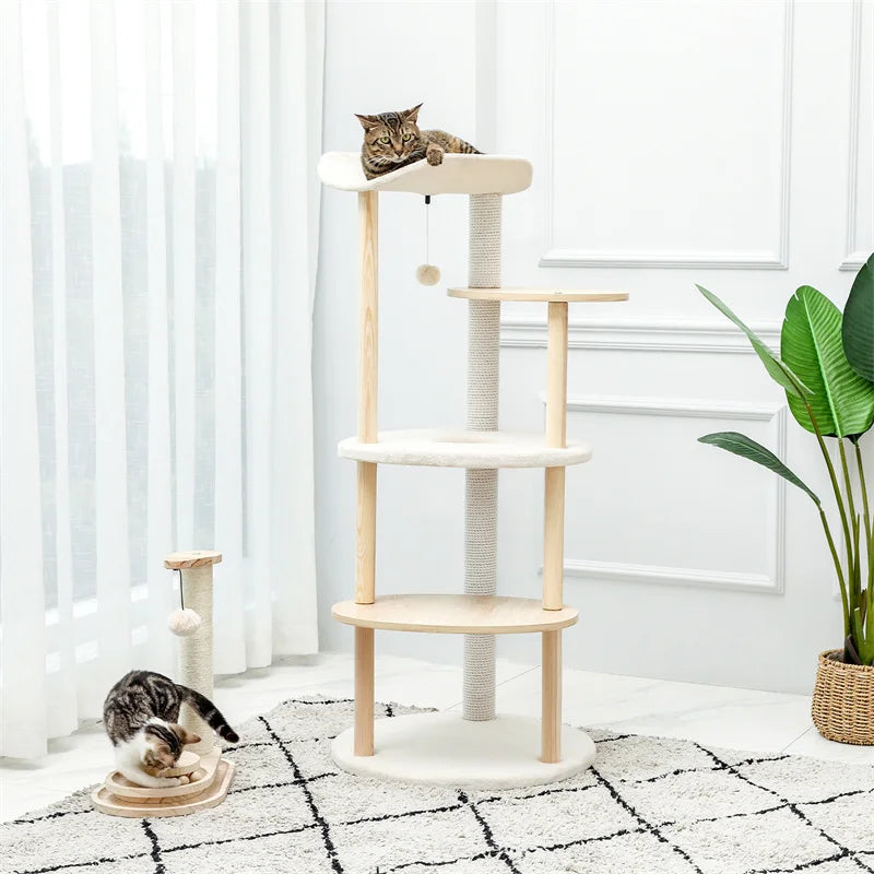PAWZ Road Modern Wooden Cat Tree Tower With Scratching Post