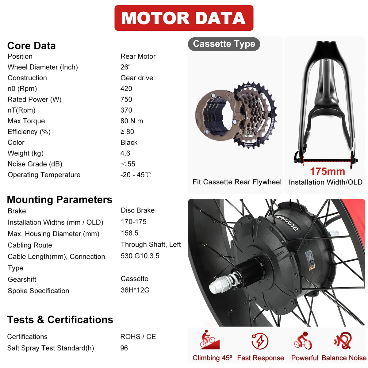 BAFANG 750W Fat Tire Ebike Rear Hub Motor Conversion Kit