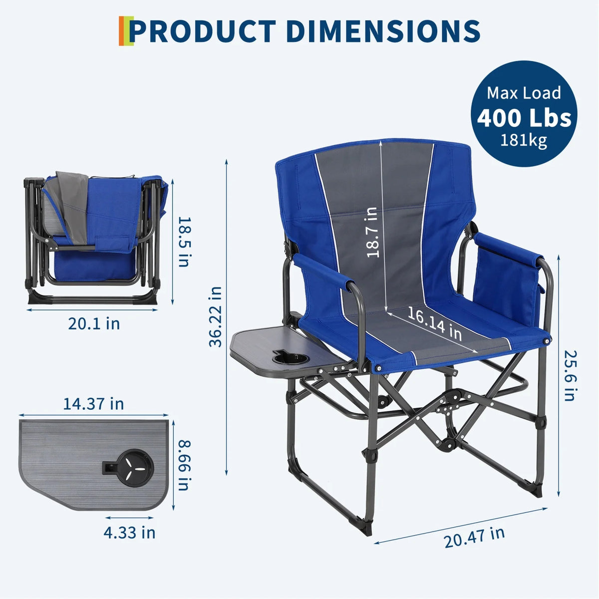 HiMISS Heavy Duty Folding Directors Chair With Side Table
