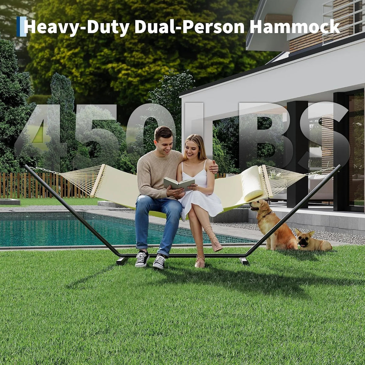 Hammock With Stand, Balance Rope And Pillow For Outdoor Relaxation