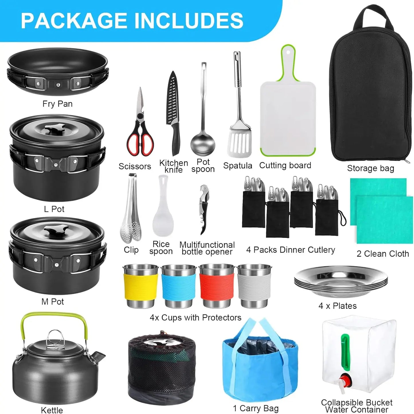 Camping Cookware Mess Kit 42-Piece Nonstick Stainless Steel