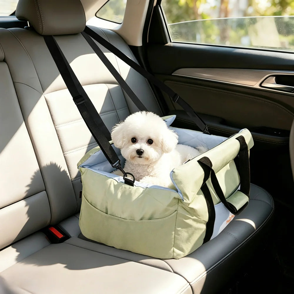 BORWART Portable Dog Car Booster Seat With Safety Belt Washable Cover