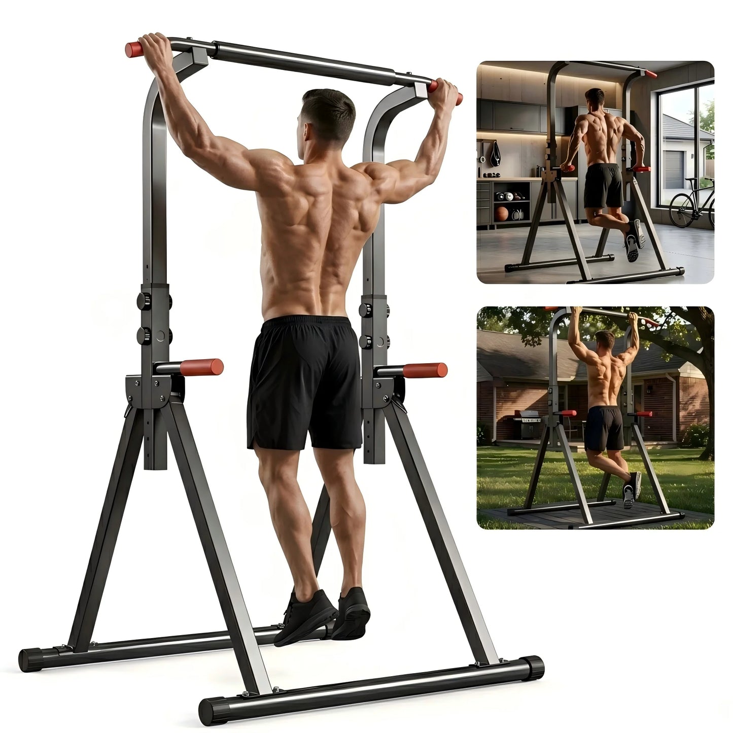 Foldable Power Tower Pull Up Bar Dip Station Strength Home Gym