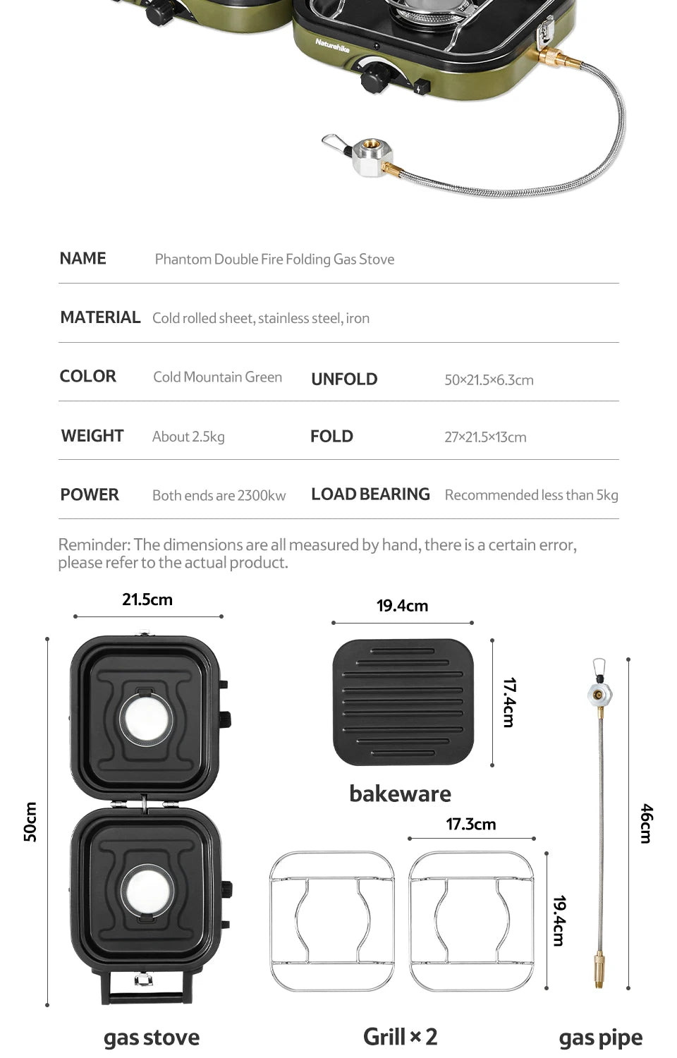 Naturehike Two Burner Portable Folding Gas Camping Stove With Griddle