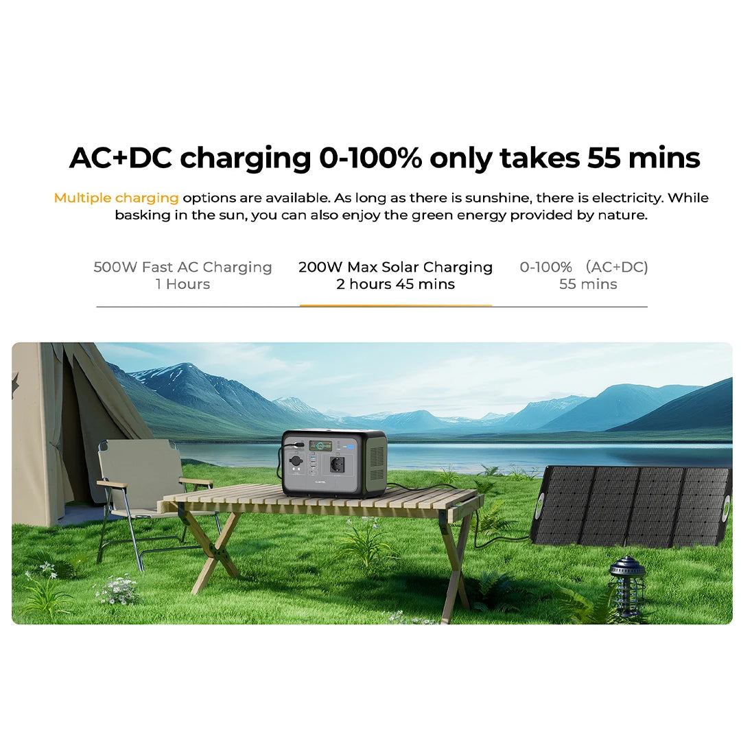 Oukitel 800W Portable Power Station 512Wh LiFePO4 Solar Generator
