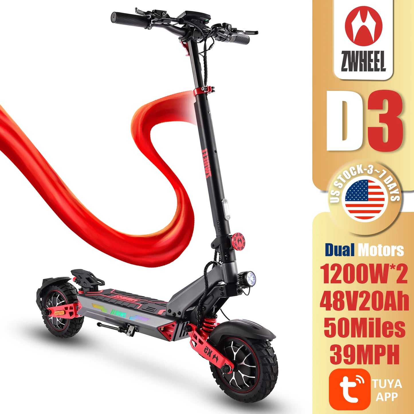ZWHEEL D3 Dual Motors Electric Scooter 2400W 50 Mile Foldable