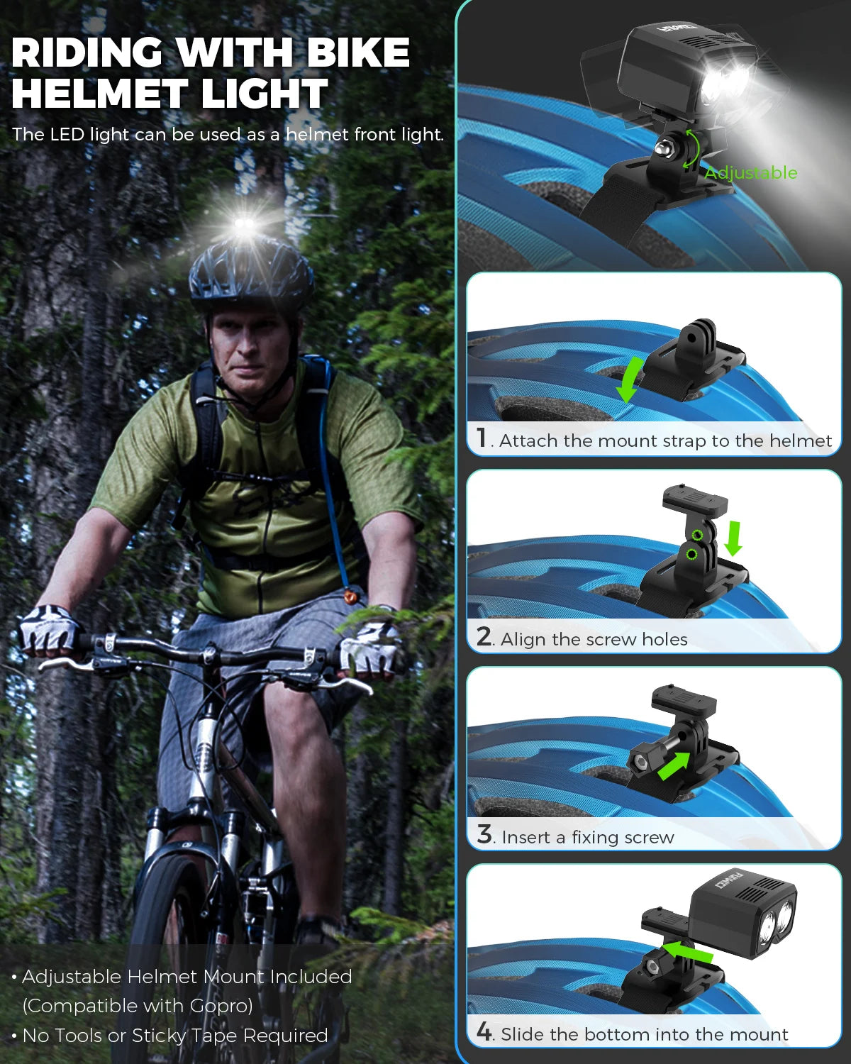 FUNWICT Waterproof USB Rechargeable LED Bicycle Headlight for Night Cycling