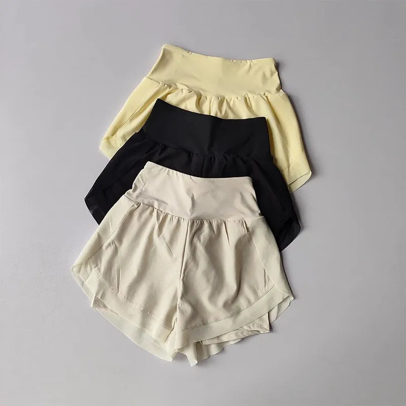 Women Quick Dry Mesh Yoga Shorts 2 In 1 High Waist Fitness