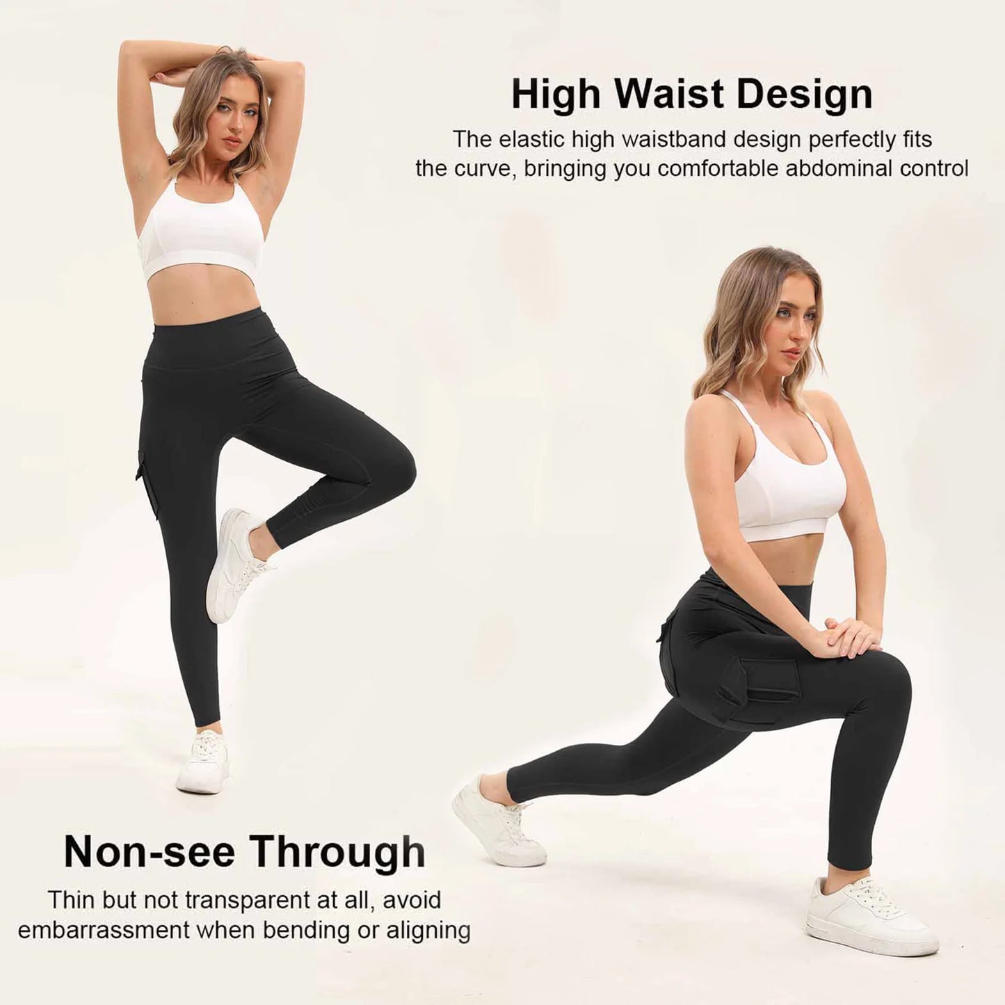 Three Pack Women's High Waist Leggings With Pockets