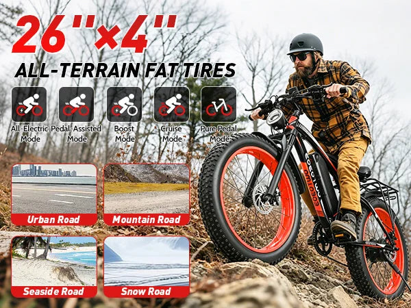 EOEOTWO E01 1000W Fat Tire Electric Bike Adults Extended Range