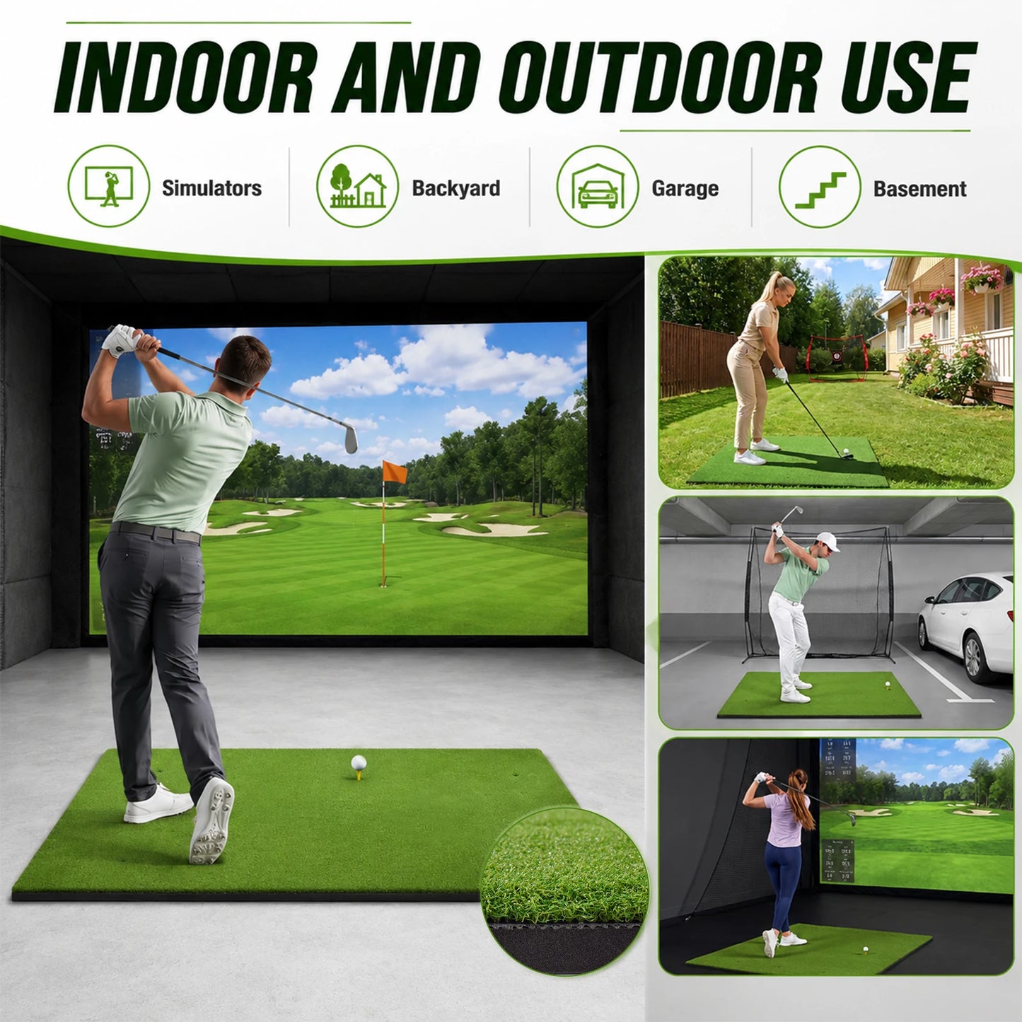 Golf Hitting Mat Synthetic Turf Training Aid For Indoor Practice