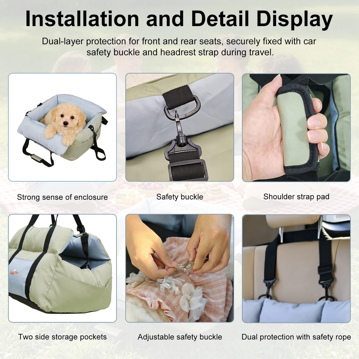 BORWART Portable Dog Car Booster Seat With Safety Belt Washable Cover