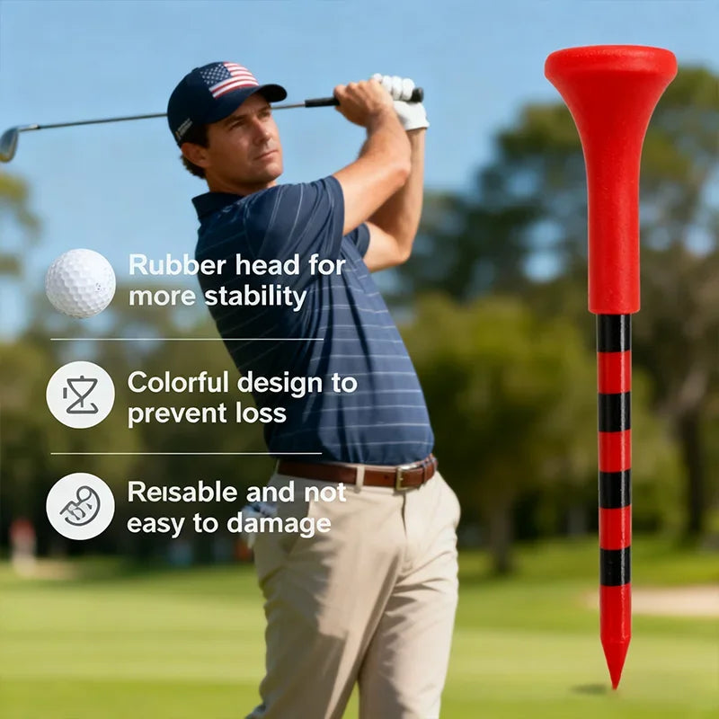 Unbreakable Golf Tees With Rubber Heads for Reduced Friction
