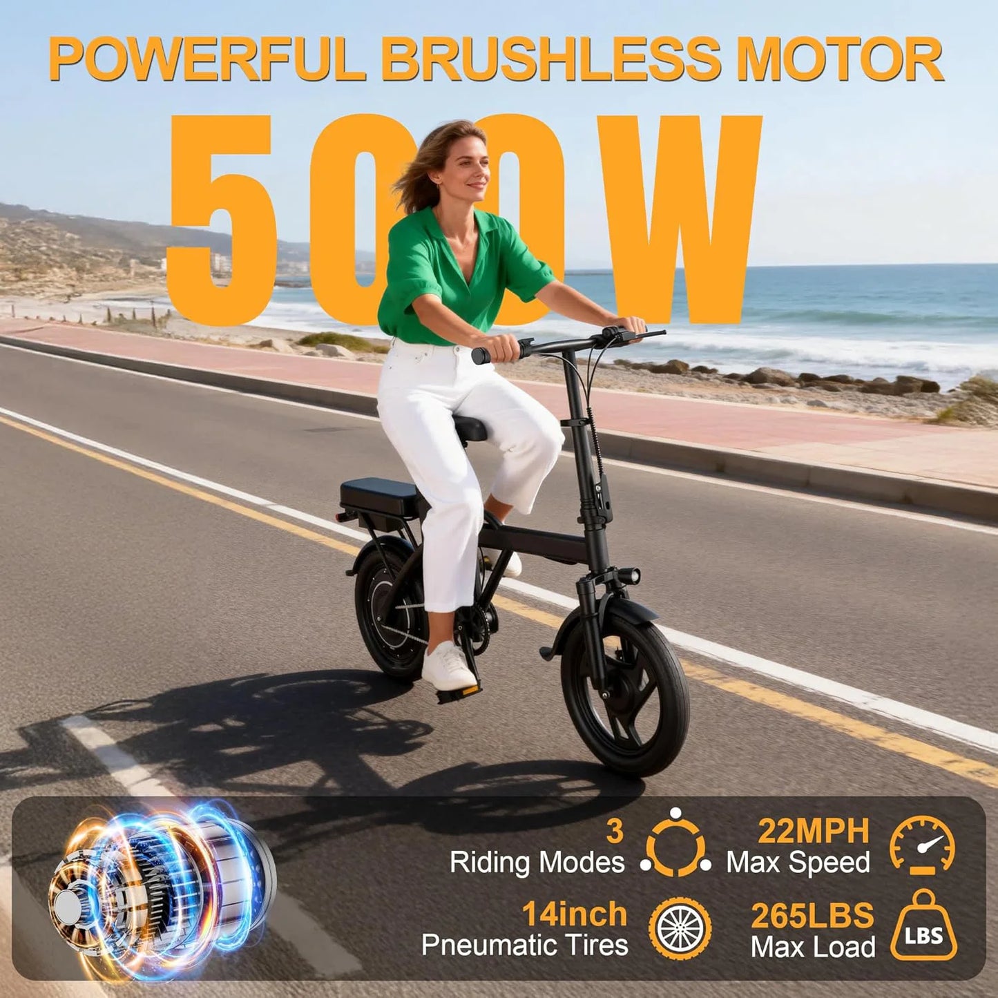 Ladped Foldable Dual Seat Electric Bike With 500W Motor