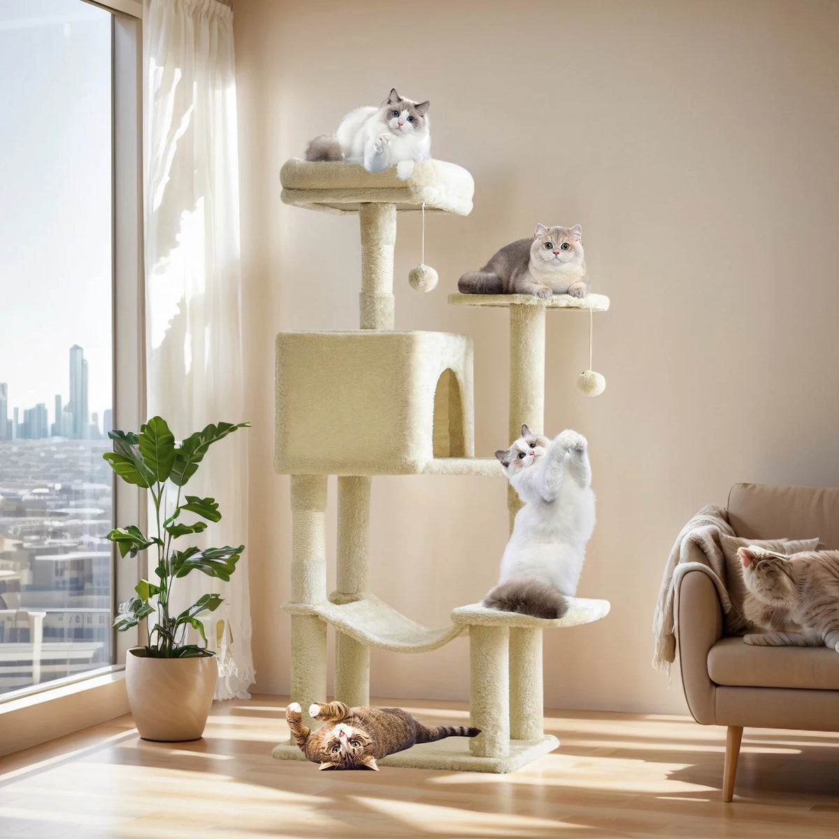 MCQ Cat Tree With Sisal Scratching Posts And Cat Condo