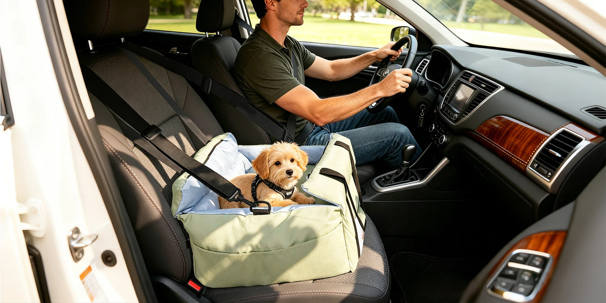 BORWART Portable Dog Car Booster Seat With Safety Belt Washable Cover