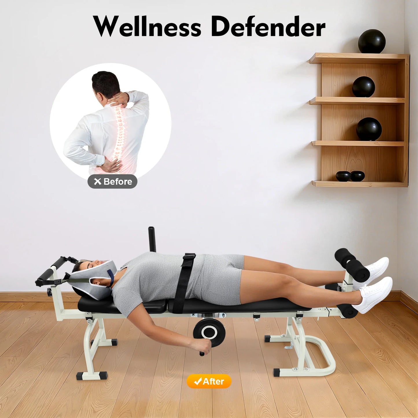 Adjustable Multifunctional Back Stretch Bench With Cervical Traction Support