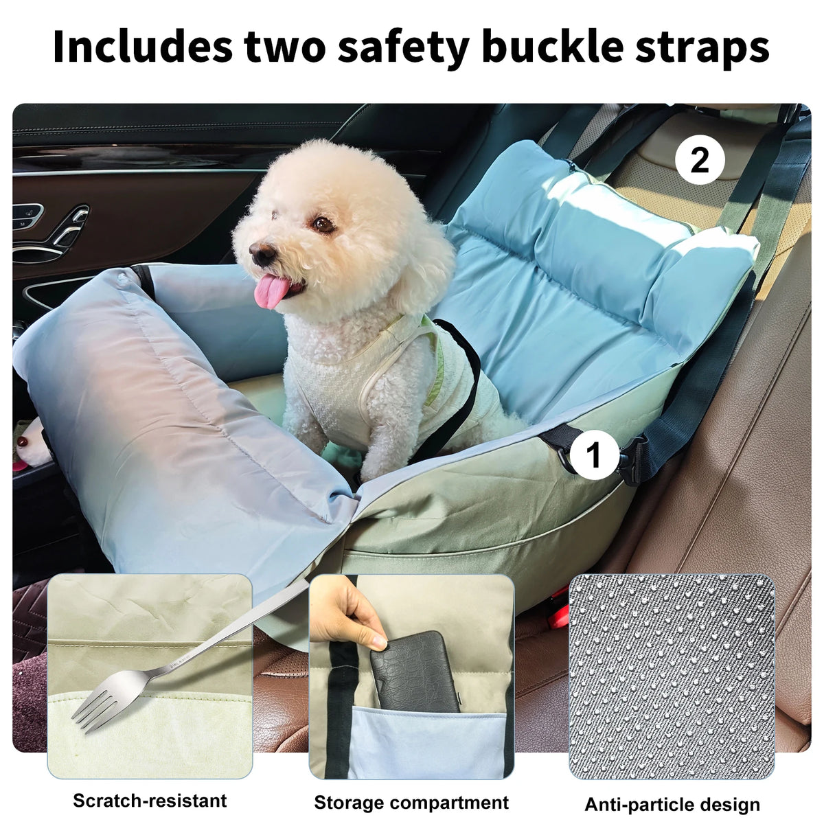 BORWART Portable Dog Car Booster Seat With Safety Belt Washable Cover