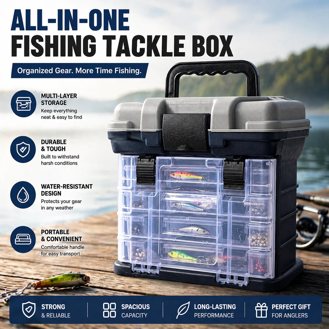 Portable Fishing Tackle Box Kit With Pliers And Lures Storage