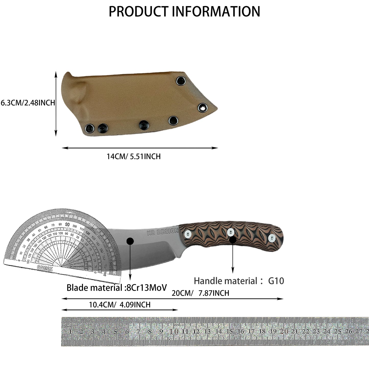 RMJ Outdoor Rock Climbing Knife With 8Cr13MoV Blade G10 Handle