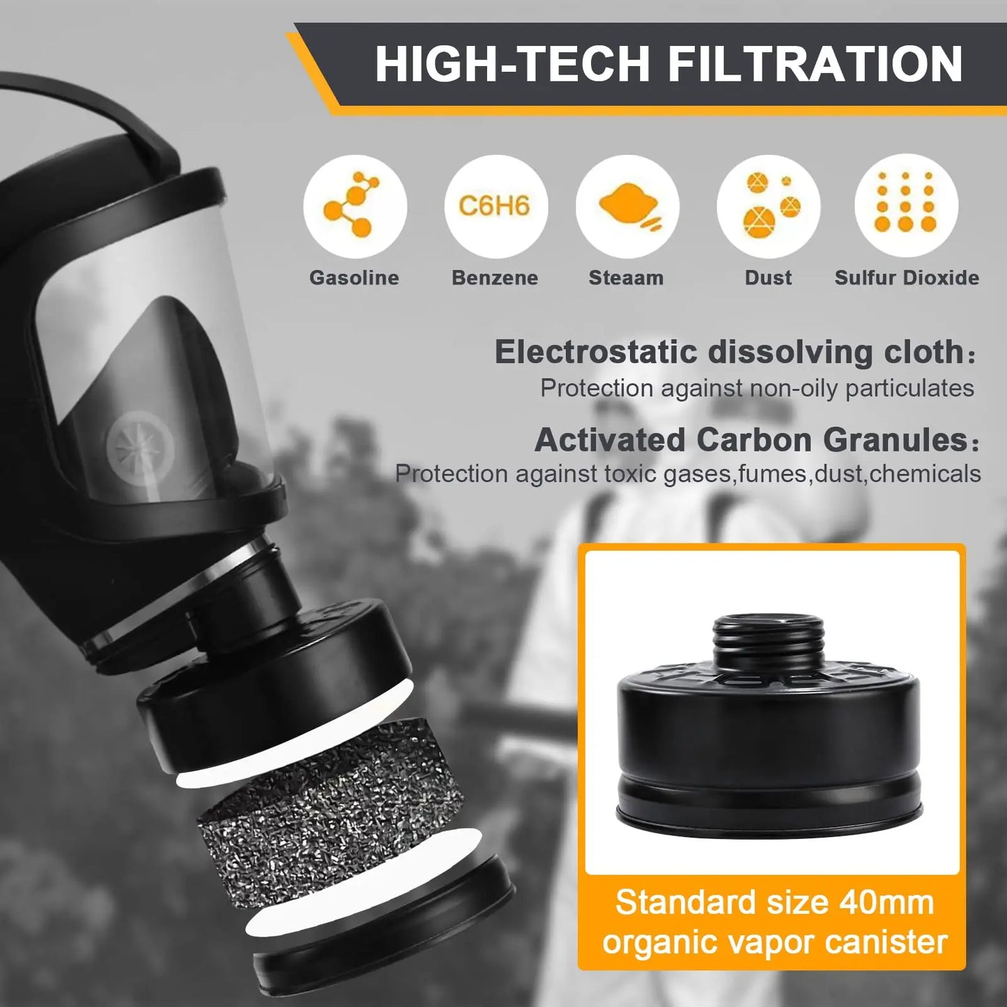 MF14/87 Full Face Gas Mask With Activated Carbon Filter