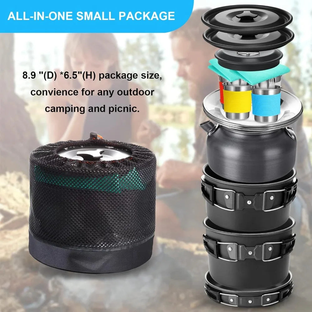 Camping Cookware Mess Kit 42-Piece Nonstick Stainless Steel