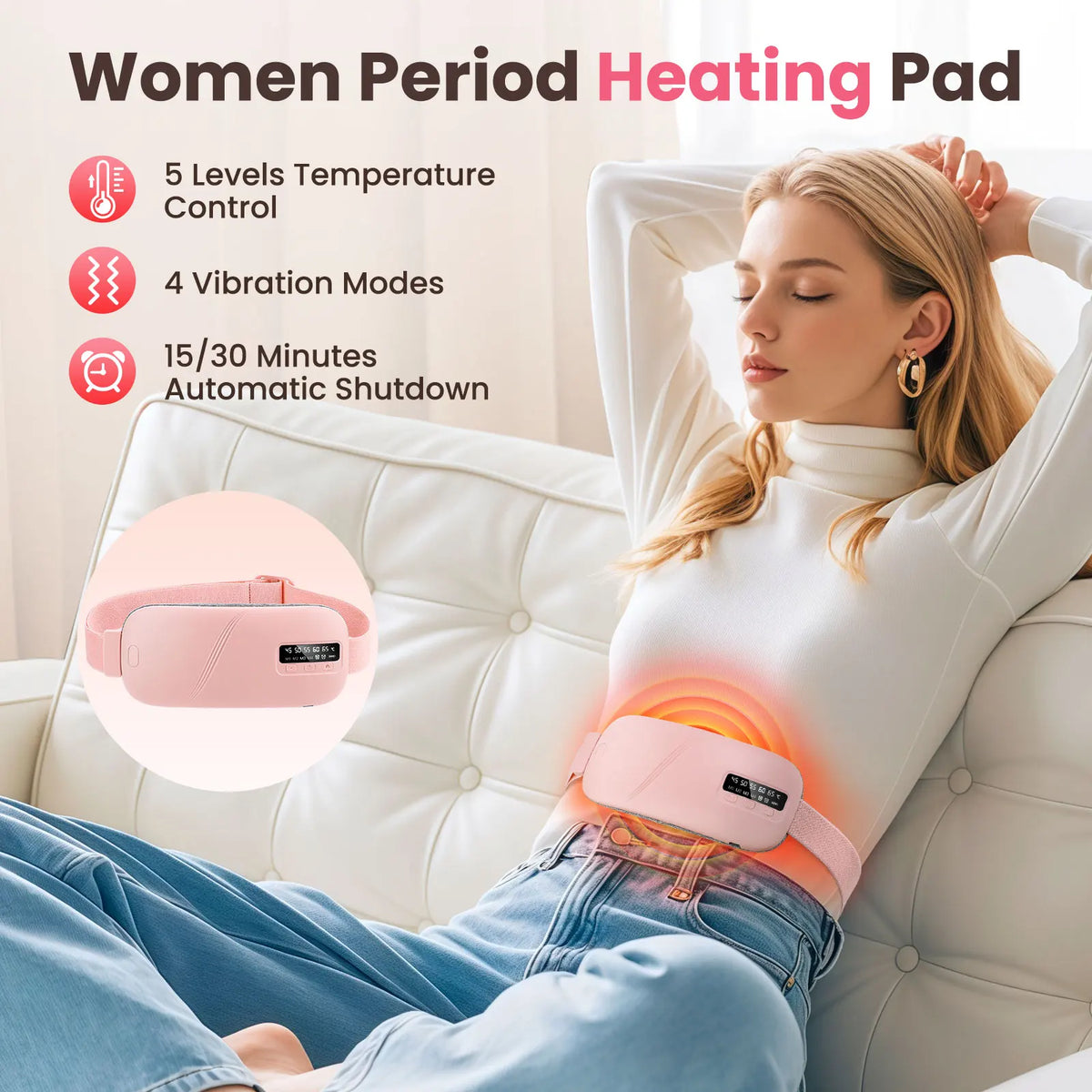 PASTSKY Electric Heating Vibration Waist Massage Belt for Period Relief