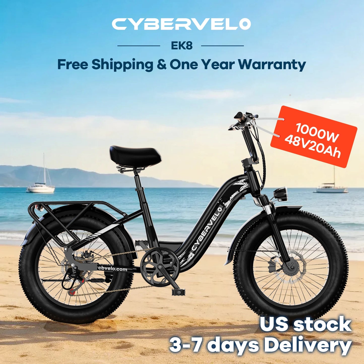 Cybervelo 1000W Step Through Electric Bike With Fat Tires