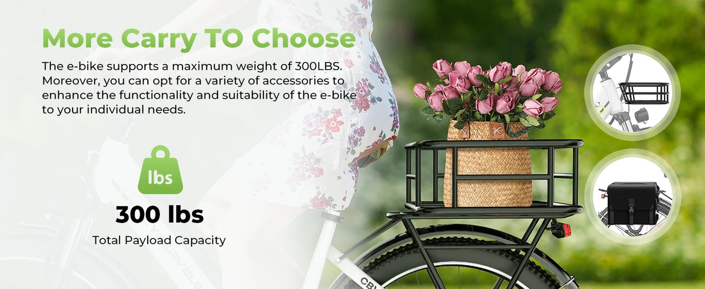 Cybervelo Urban Commute E-Bike, 48V 1000W Peak Motor, Detachable Battery 7-Speed shift Electric Bike, 26“ Step-Thru adults EK2