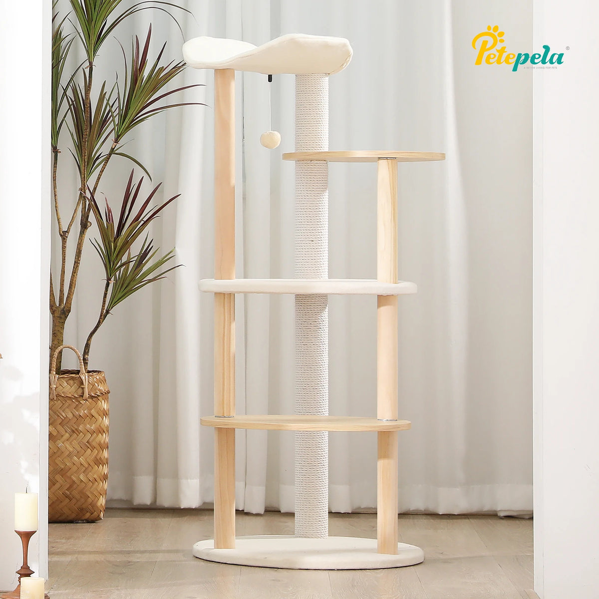 PAWZ Road Modern Wooden Cat Tree Tower With Scratching Post