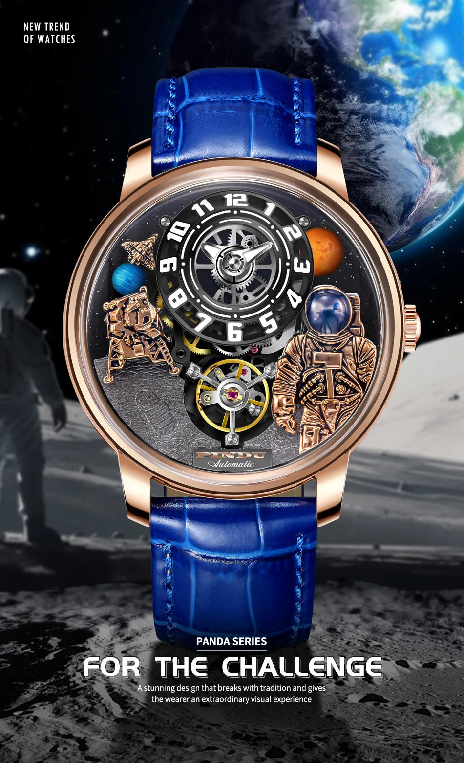 PINDU Design Men Wristwatches Top Brand Luxury Robot Astronaut Space Series Watch Men Sapphire Luminous Waterproof Watches